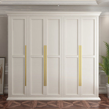 American Style Solid Wood Wardrobe Bedroom Household Simple Modern Swing Door Storage Cabinet Light Luxury White Customization