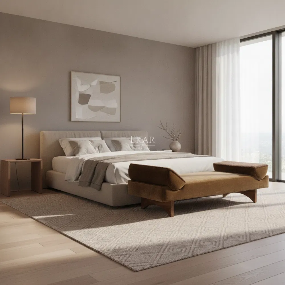 Upholstered Bed Bench Placement in Bedroom
