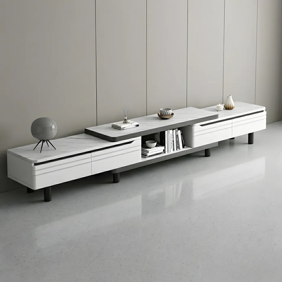White Media TV Console for Living Room with Open Shelf Display Storage