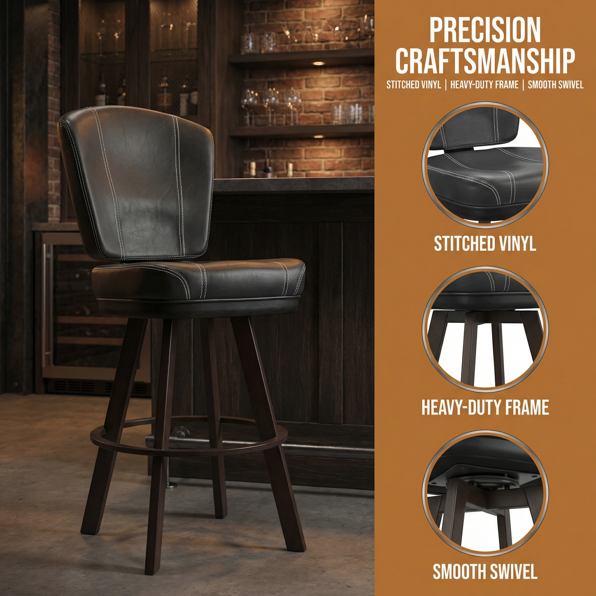 Modern Heavy Duty Industrial Leather Bar Stools Commercial Pub Chairs Fully Welded Steel Frame Flex Back Support for Hotel Gym