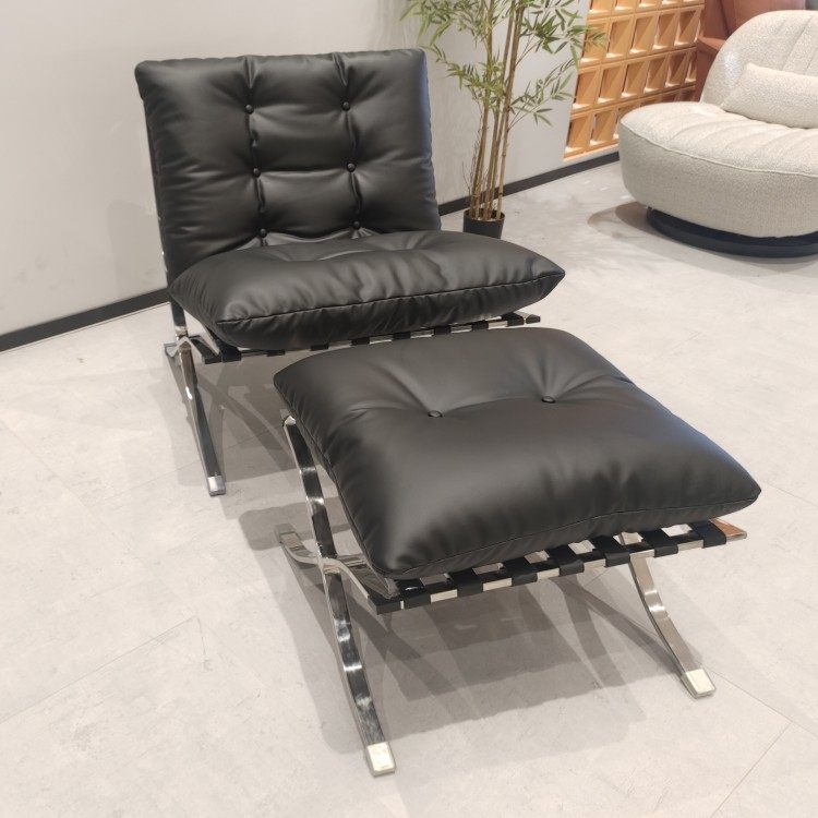Oum Internet Celebrity Leisure Chair Midcentury Nordic Wabi-Sabi Style Modern Genuine Leather Comfortable Lazy Single Sofa Metal