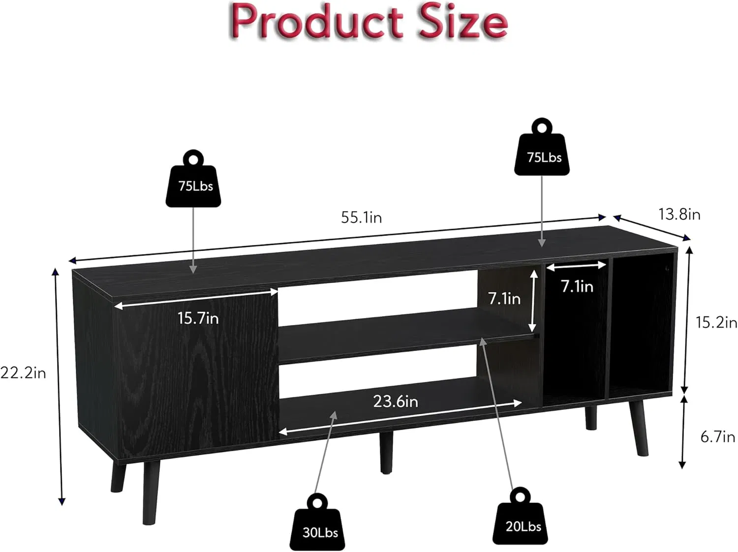 Mcm Style Durable MDF Wood Two Doors Media Console Modern Design