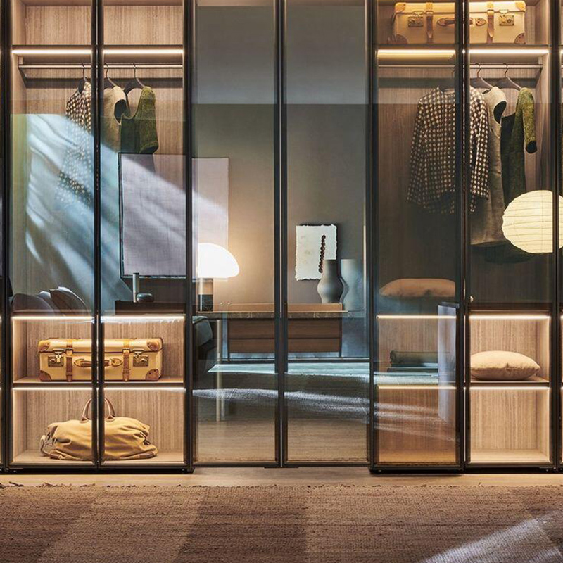 YALIG American Style Modern Design Glass Door Wooden Wardrobe Closet