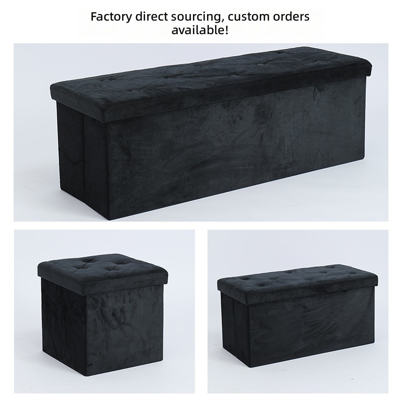 Bohemian Linen Fabric Polyester Storage Ottoman Grey Foldable Rectangle Footrest Seat Cube Wooden Feet Lid for Clothing 35L