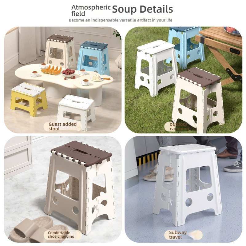 Modern Plastic Foldable Lightweight Storage Ottoman Stool-Heavy-Duty Non-Slip Child-Safe for Dining Travelling Bedroom Gym