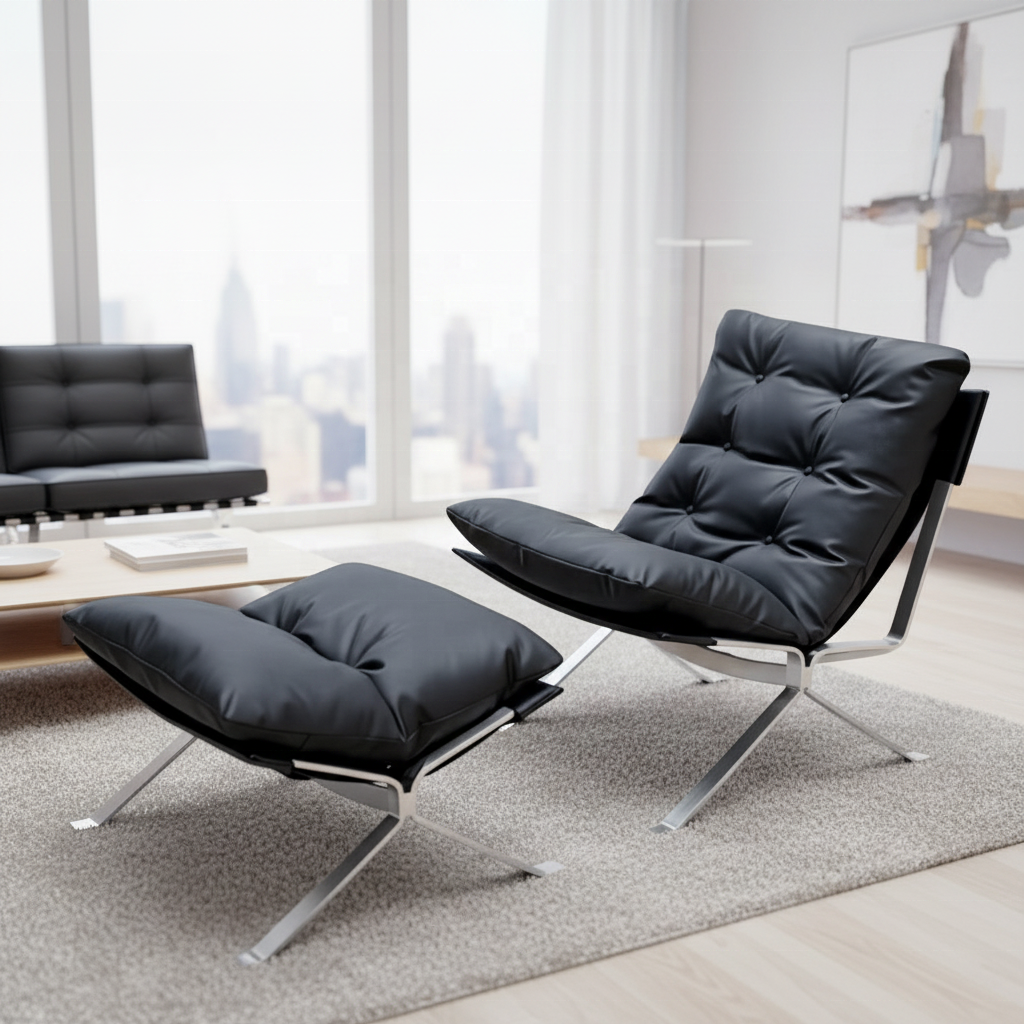 Oum Internet Celebrity Leisure Chair Midcentury Nordic Wabi-Sabi Style Modern Genuine Leather Comfortable Lazy Single Sofa Metal