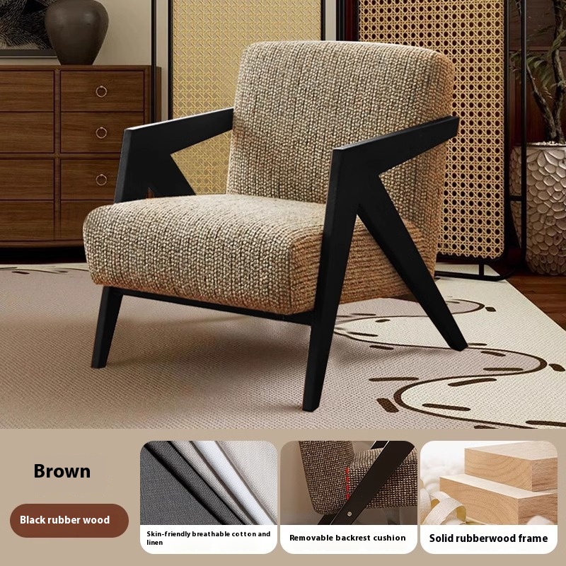 Richard Single Sofa Chair French Mid-Century Style Living Room Balcony Lazy Leisure Designer Retro Solid Wood Chair