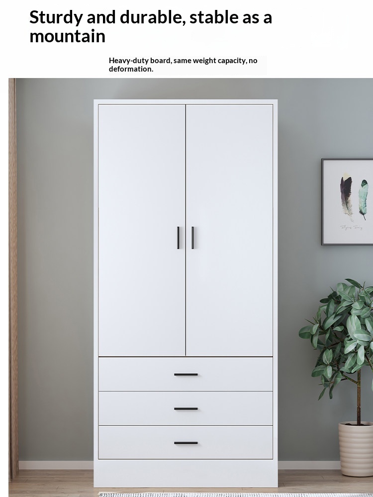 Warm White Wooden Easy-to-assemble Wardrobe with Drawers for Bedroom Home Furniture or Small Apartment