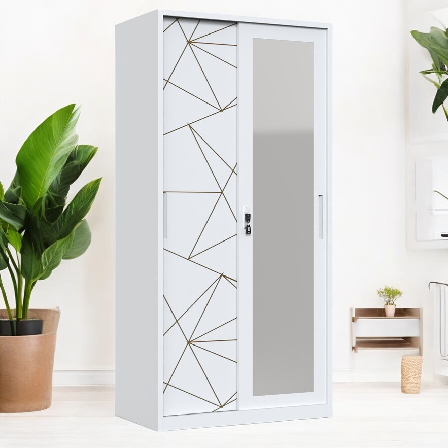 Lemari Pakaian Besi 2 Pintu Manufacturer Supply Bedroom Wardrobe with Sliding Door