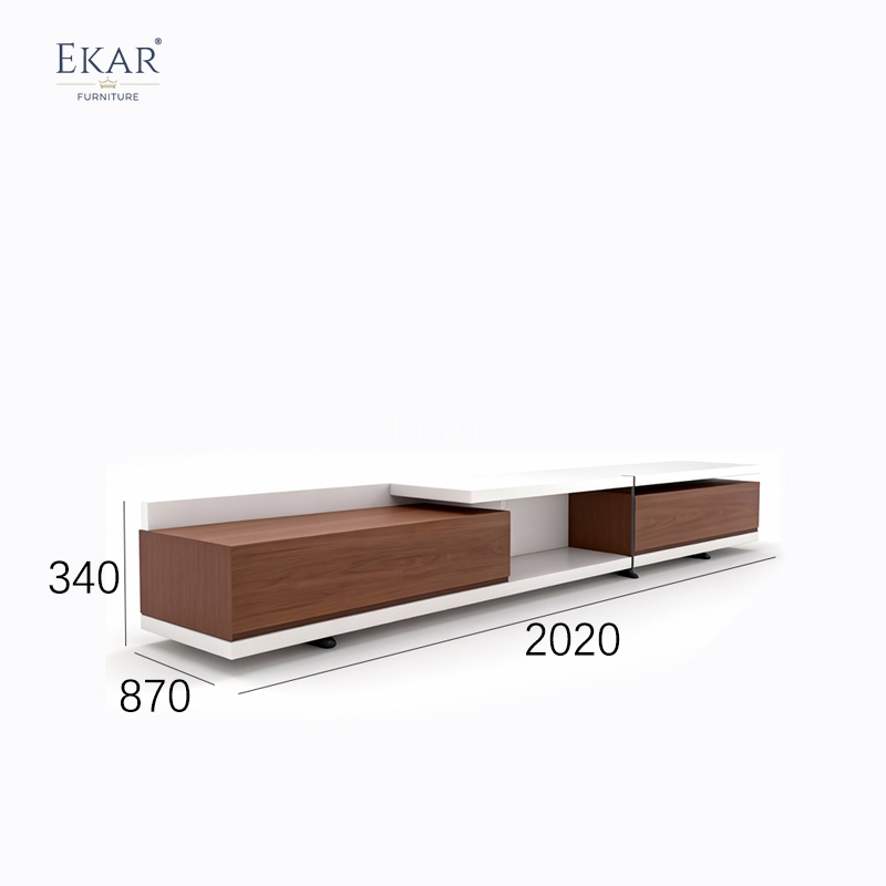 Ekar Horizon Linear Dual-Tone Media Console with Walnut Accents