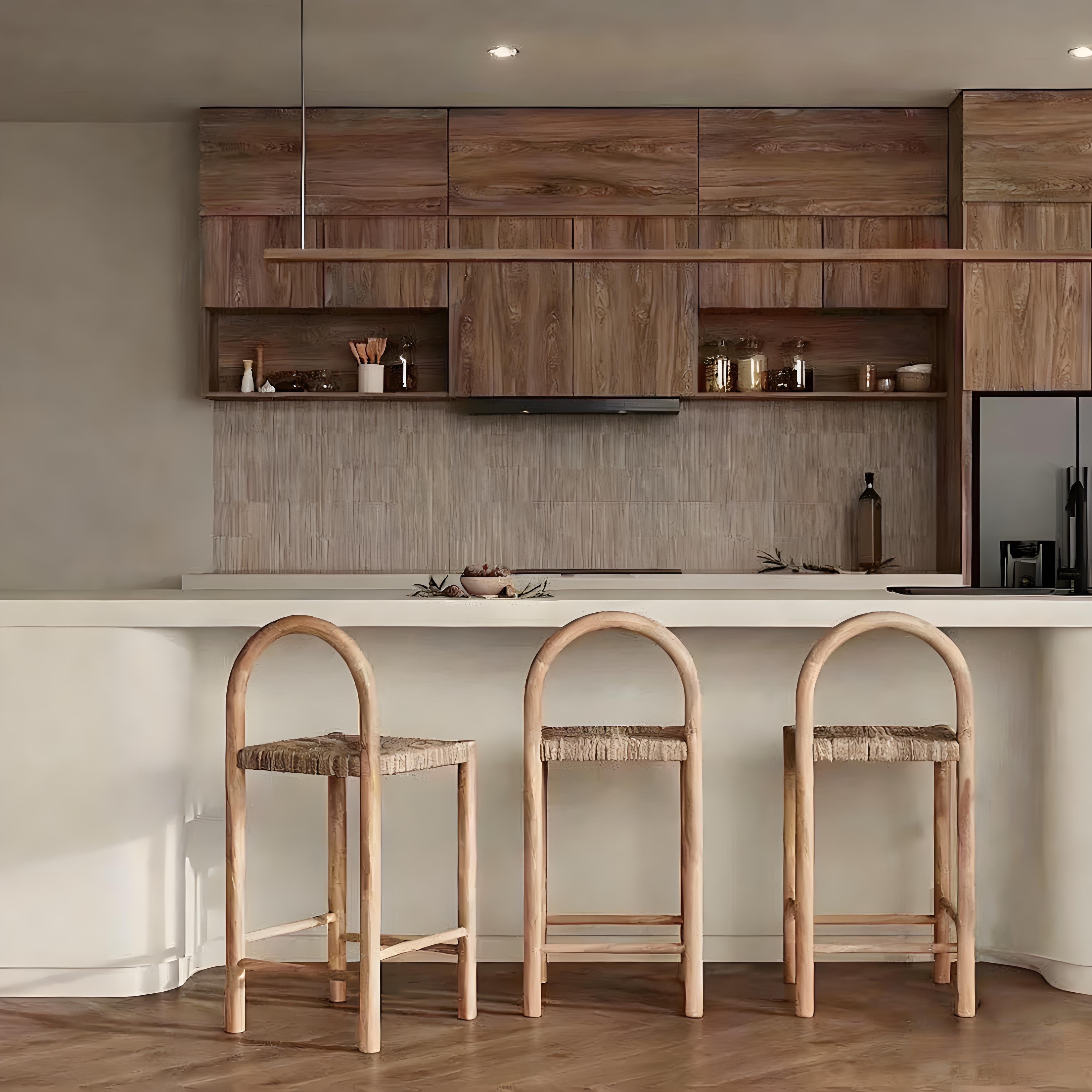 Designer-style Rattan-woven Solid Wood bar Stools, Vintage Chinese Style Island bar Stools