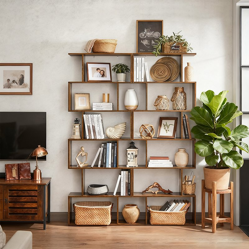 5-Tier Bookcase Tall Display Shelf Freestanding Storage Shelf Bookshelf for Home Office Living Room Bedroom Study