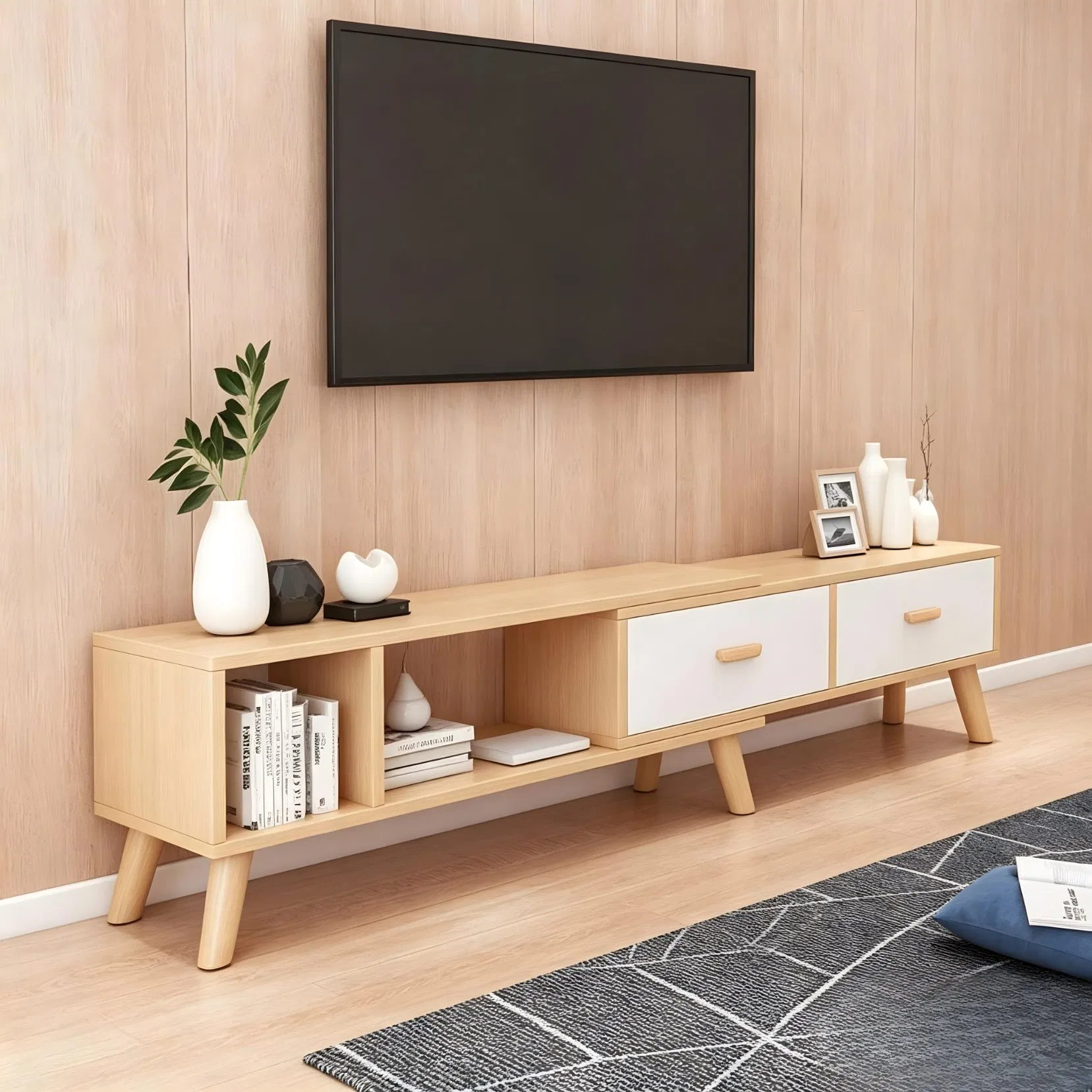 Minimalist TV Stand Cabinet Wooden Media Console for Living Room Home Furniture Storage