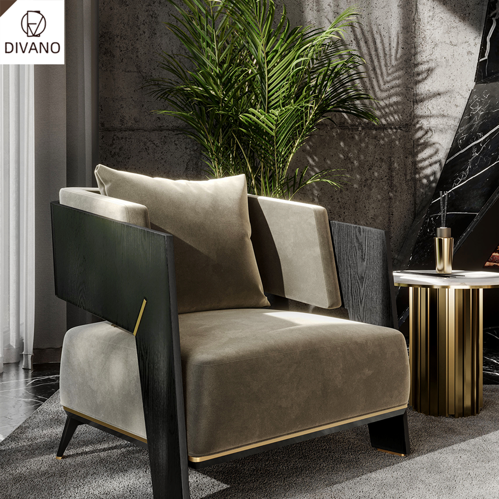 Italian High Quality Luxury Furniture Living Room Black Single Sofa Modern Chair Luxury Armchair Accent Chair