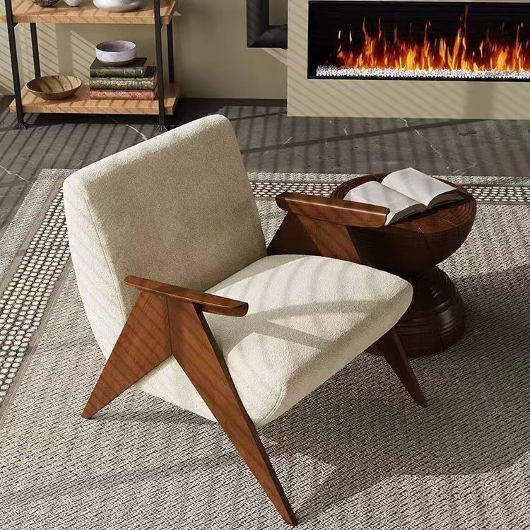 Classic Retro Armchair Solid Wood Frame Single Seat For Living Room And Balcony Home Use