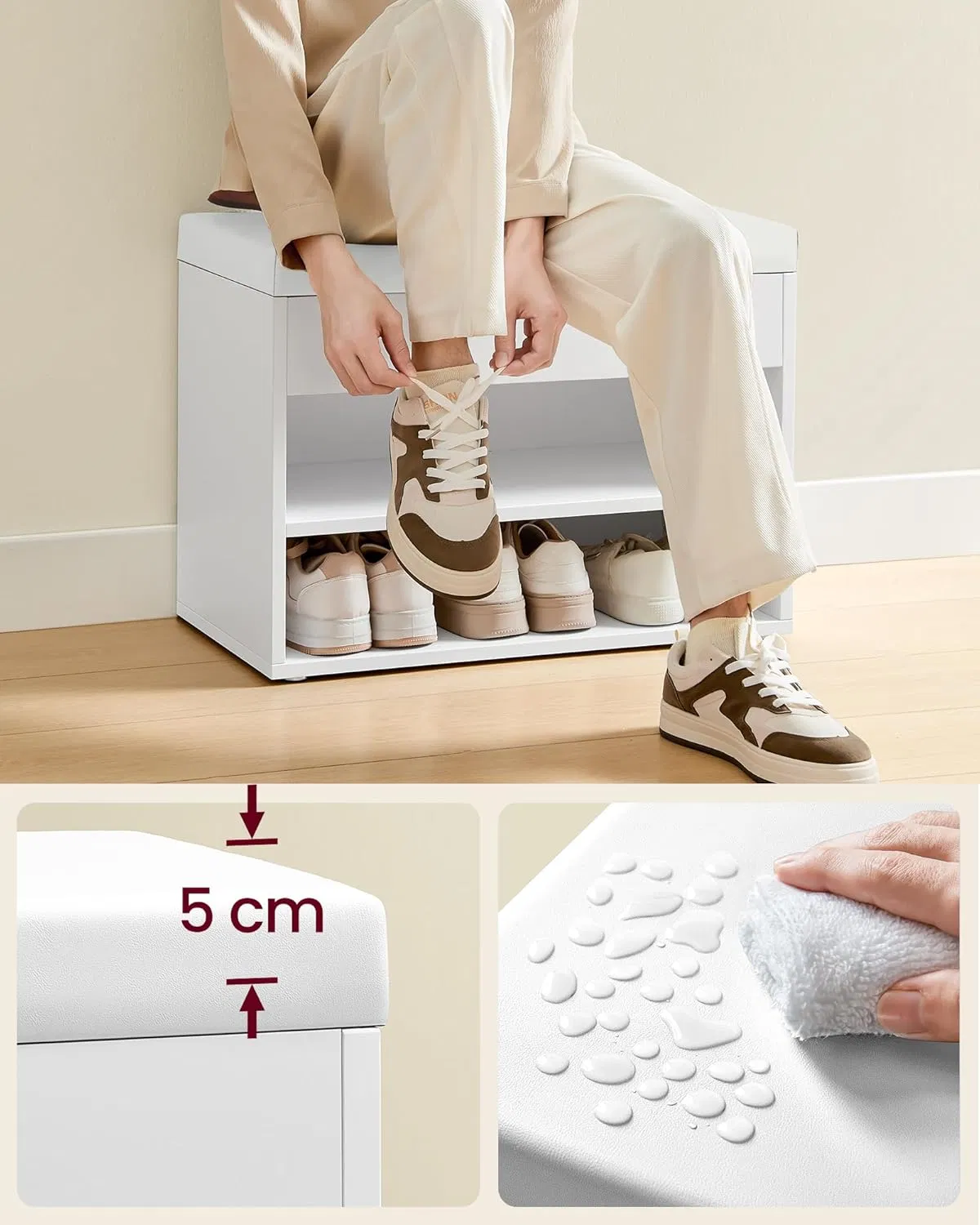 Eco-Friendly Storage Bench with Comfortable Cushion for Entryway