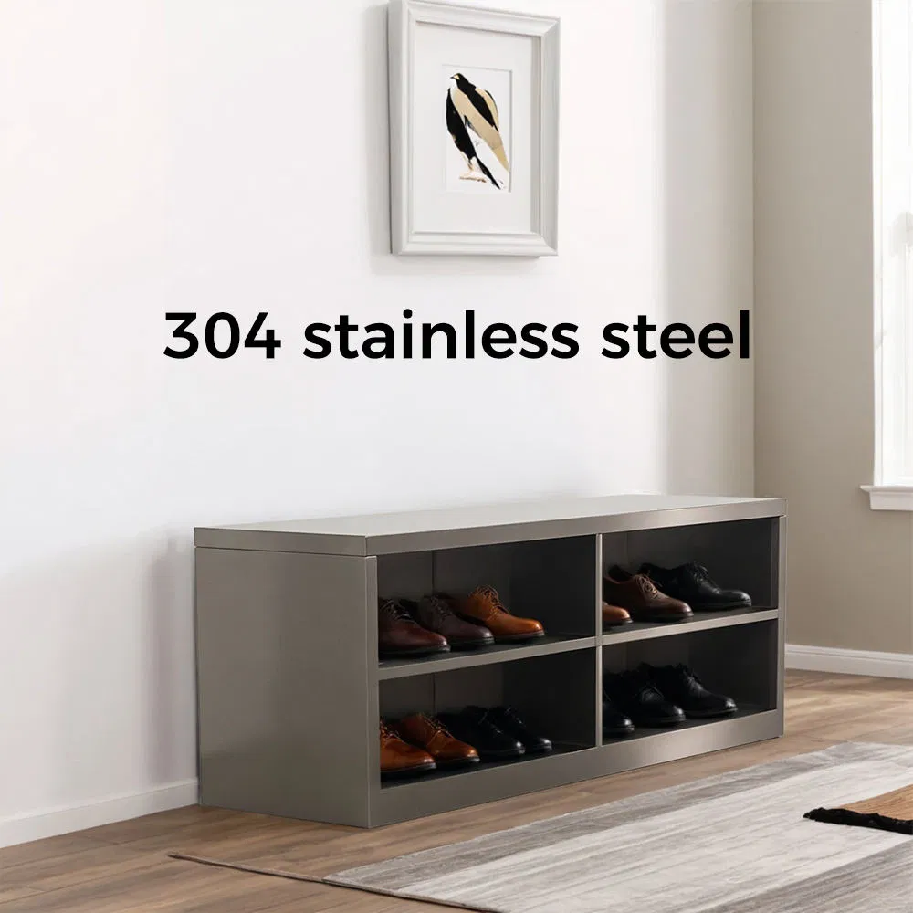 Modern Industrial Style Double Layer Storage Stainless Steel Shoe Bench for Entryway Hallway Laboratory and School