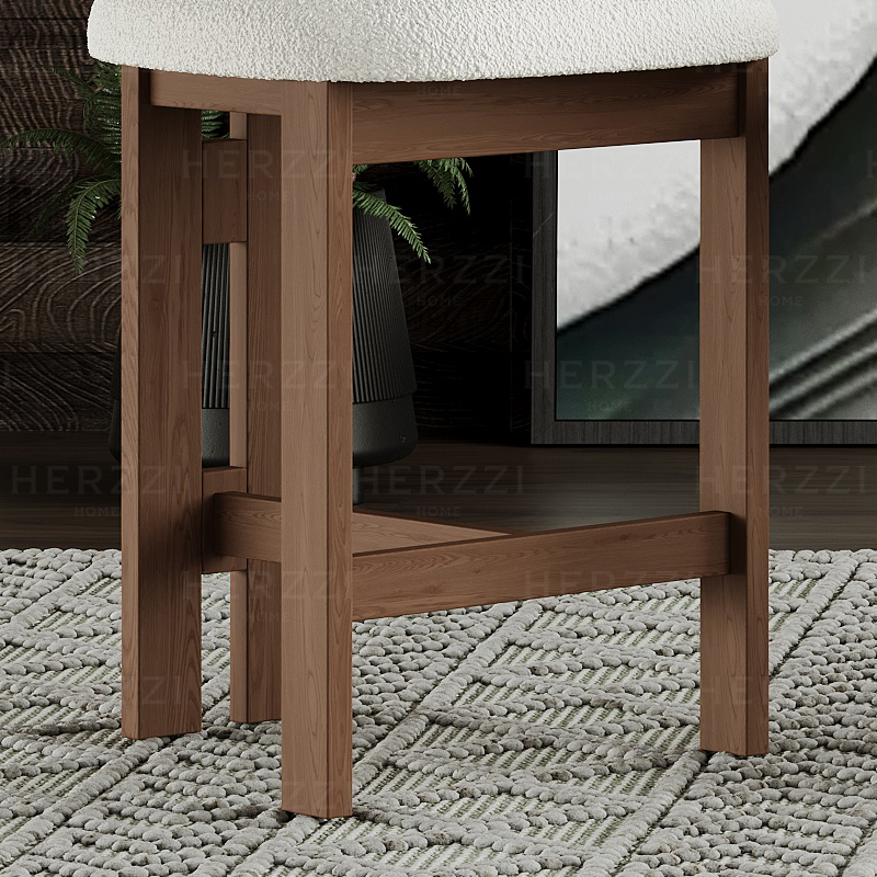 Nordic Luxury Solid Wood Bar Stools with Backrest Fixed Height Upholstered Counter Stools for Kitchen Bar