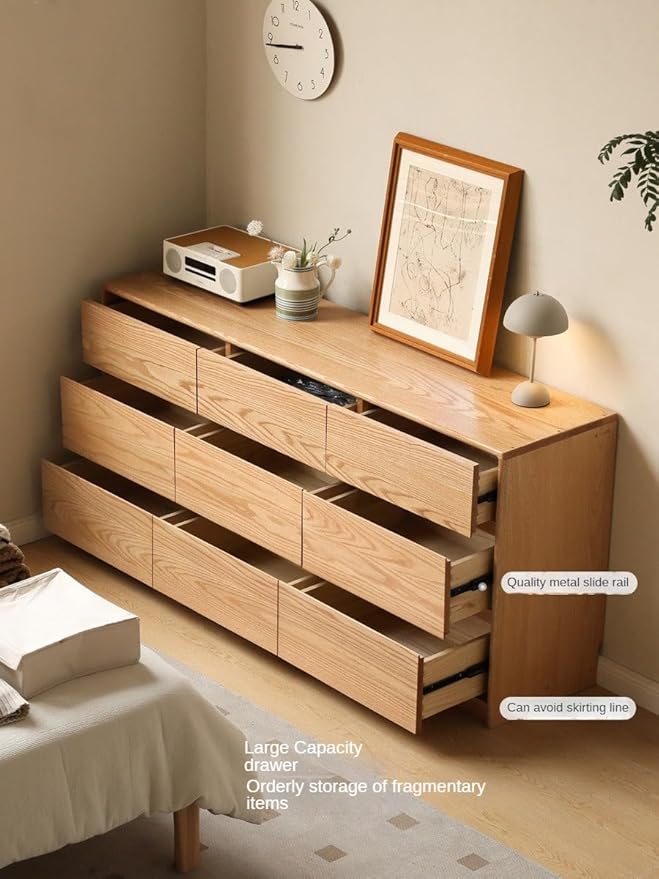 Engineered Wood 9 Drawer Chest, Modern Oak Finish Storage Dresser for Bedroom