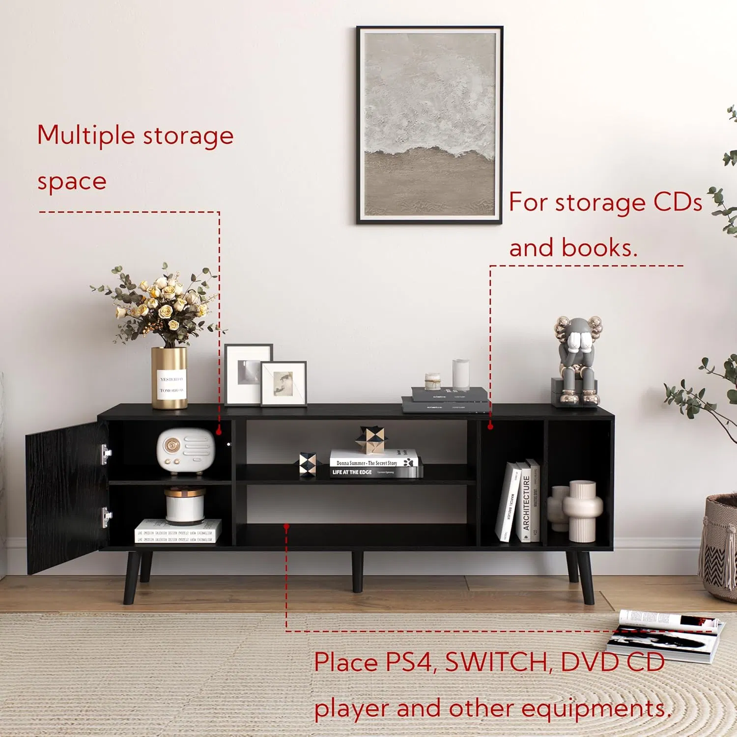 Mcm Style Durable MDF Wood Two Doors Media Console