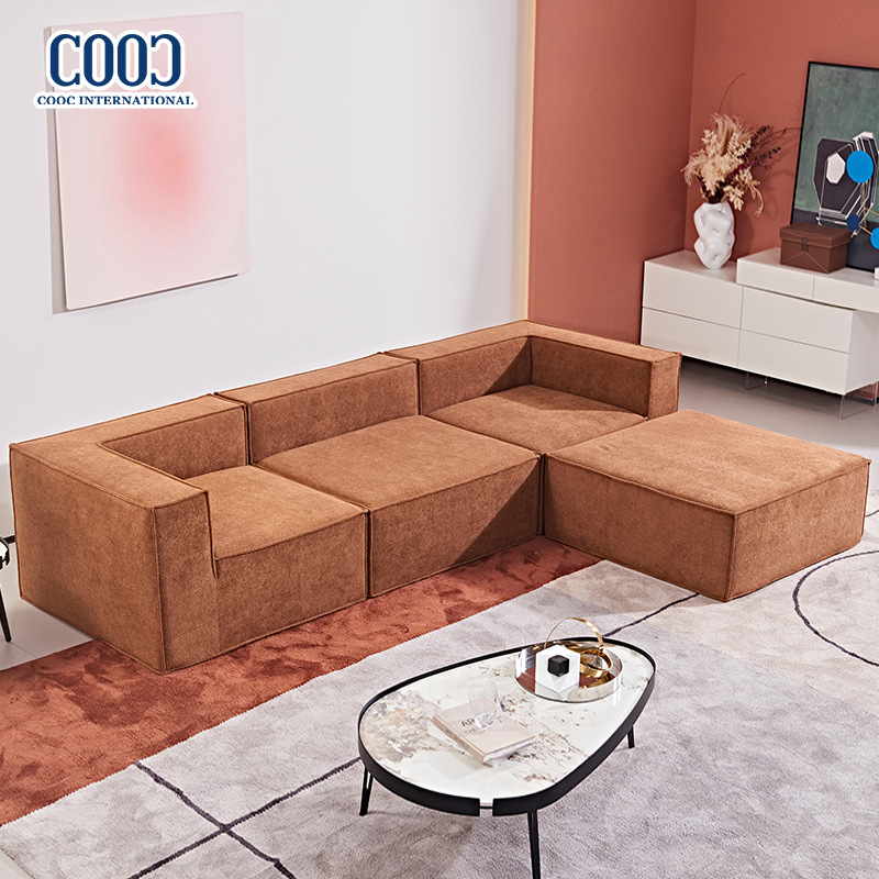Wholesale Furniture Modern Lazy Sectional L Shaped Corner Modular Compressed Vacuum Foam Chaise Lounge Sofa for Living Room Hotel Apartment