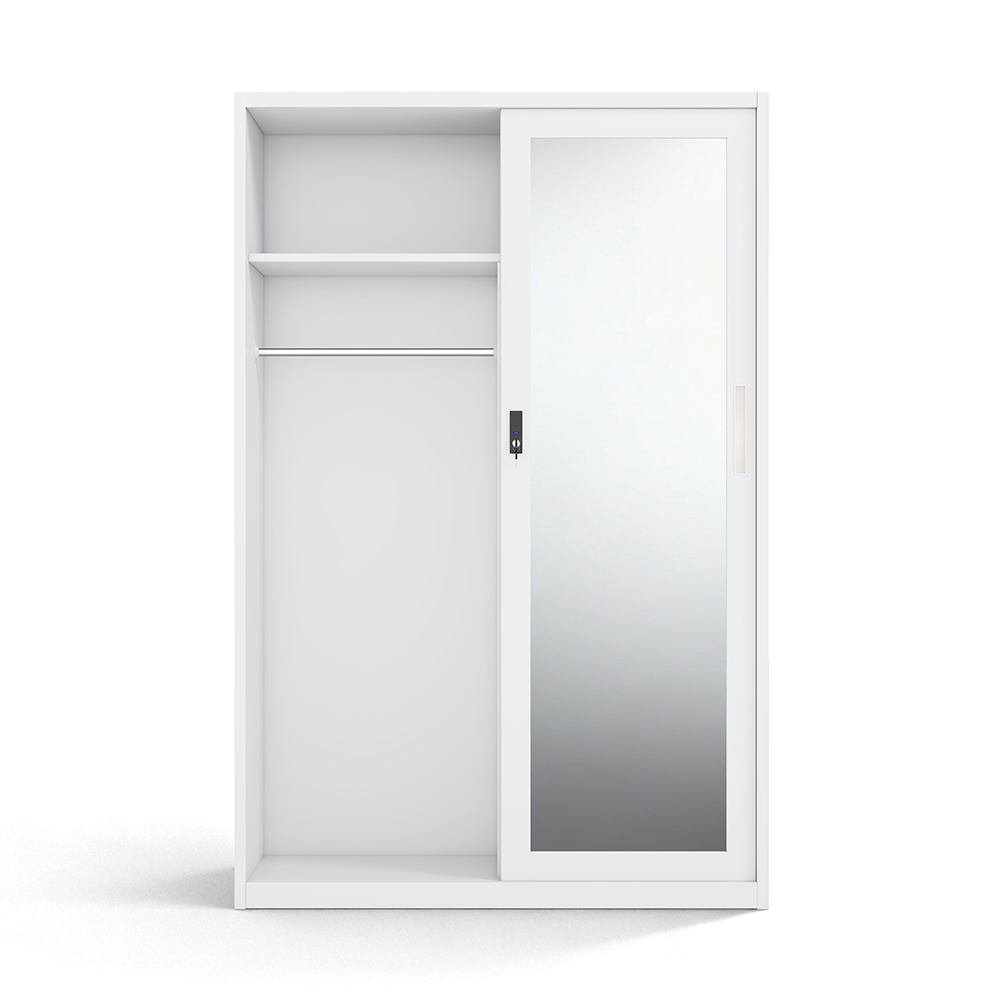 Durable Steel Storage Cabinet with Mirror, Patterned Metal Wardrobe Almirah for Bedroom Organization