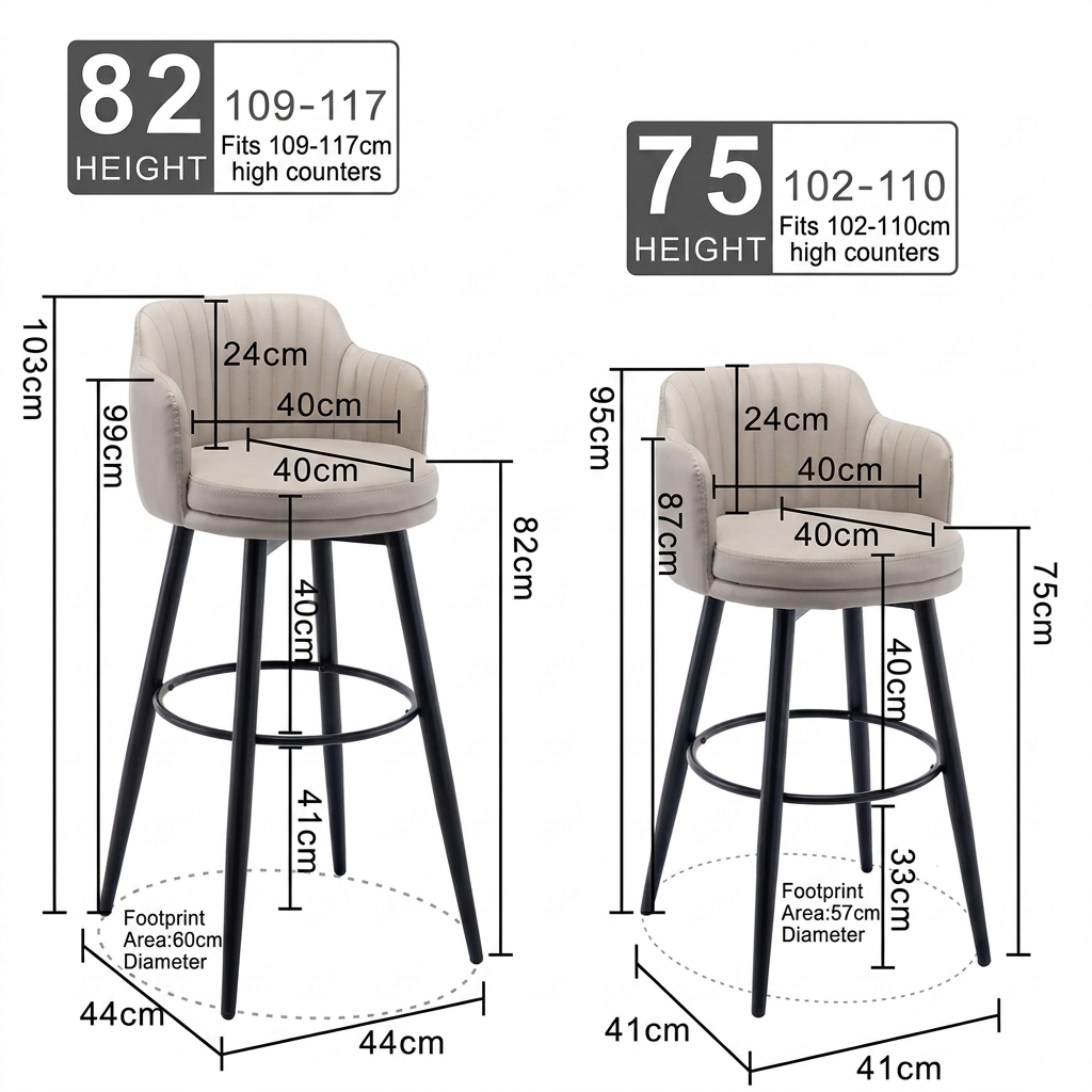 Bar Stool Leather Counter Chair with Metal Leg for Kitchen, Coffee Shop, Home Modern Dining Chairs Commercial Furniture
