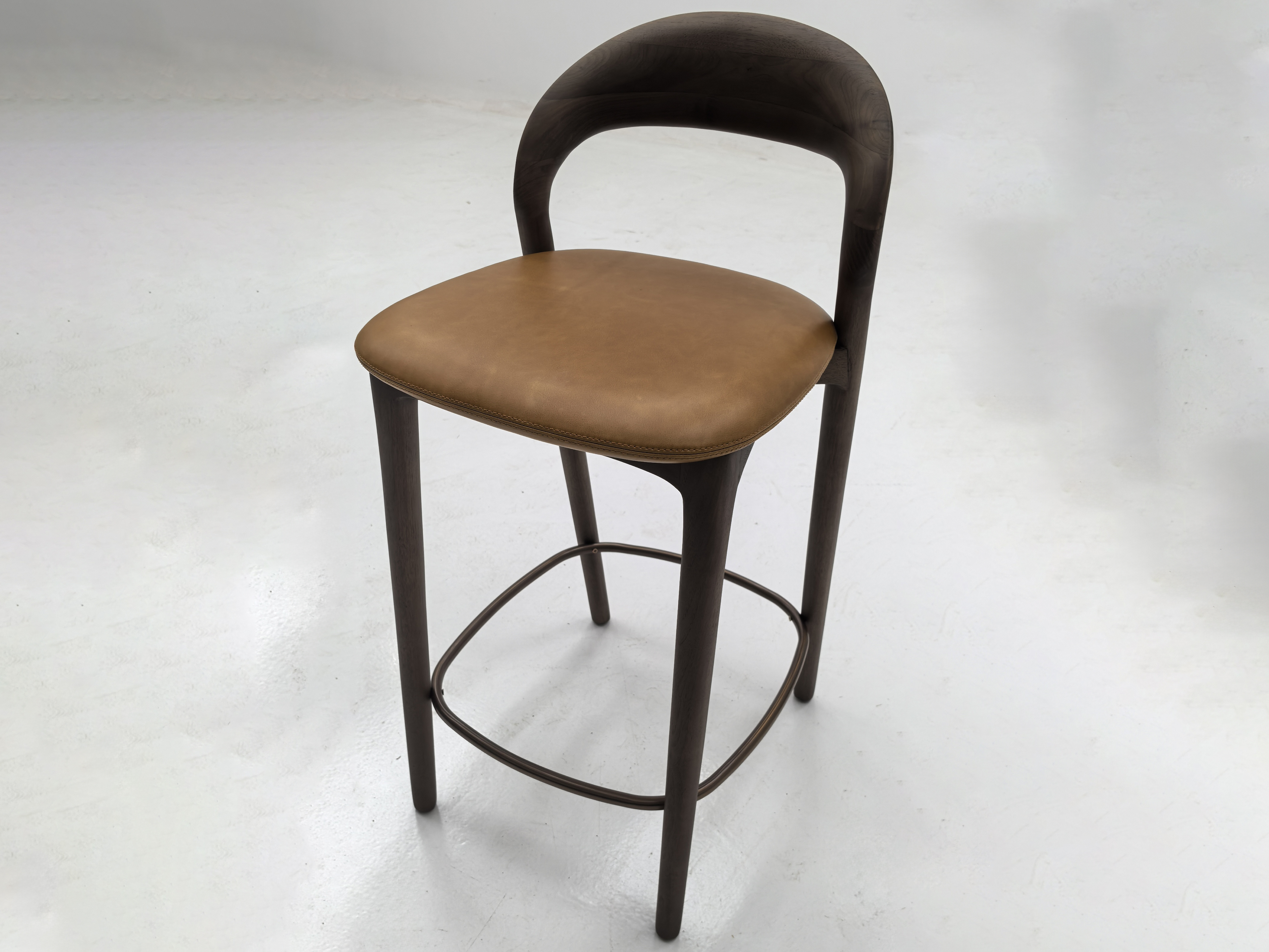 Modern Walnut Solid Wood Bar Chair Upholstered PU Leather Counter Stool Commercial Restaurant Cafe High Bar Seating Furniture