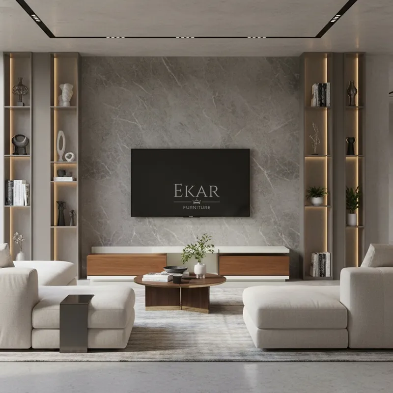 Horizon Linear Dual-Tone Media Console Storage Detail