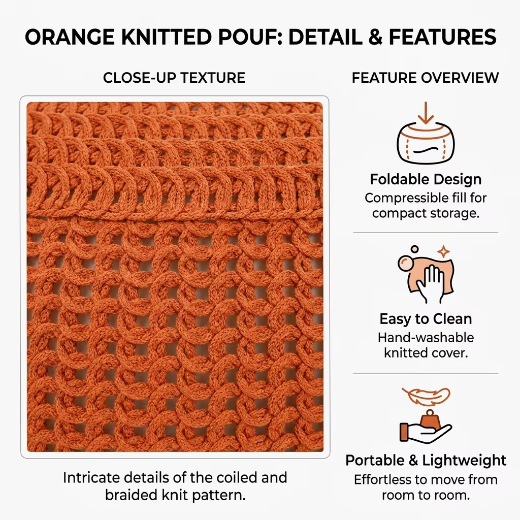Knitted Stackable Foldable Pouf Ottoman Adjustable Soft Multifunctional Portable Stool for Bedroom Apartment Entry & Outdoor Use
