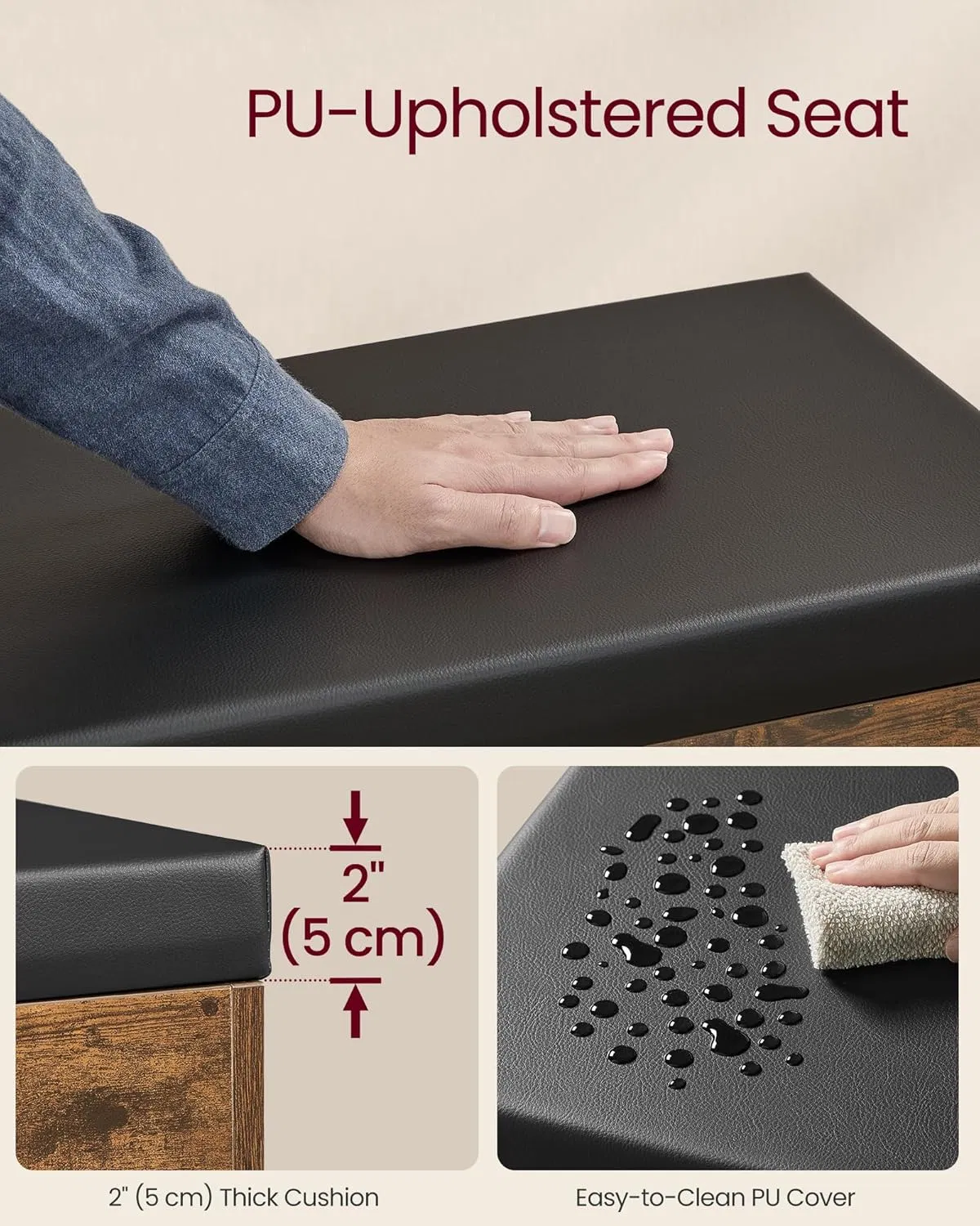 Eco-Friendly Storage Bench with Comfortable Cushion for Entryway