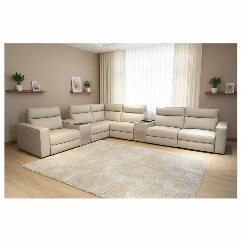Luxury Corner Electric Recliner Sectional Sofa Set with Adjustable Headrest and USB Ports