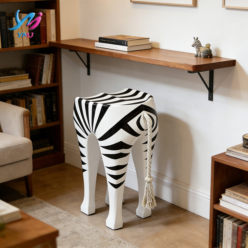 Modern Zebra Shaped Fiberglass Bar Stools-Durable &amp; Eco-Friendly Animal Design for Counter Height Dining Restaurant Outdoor Use