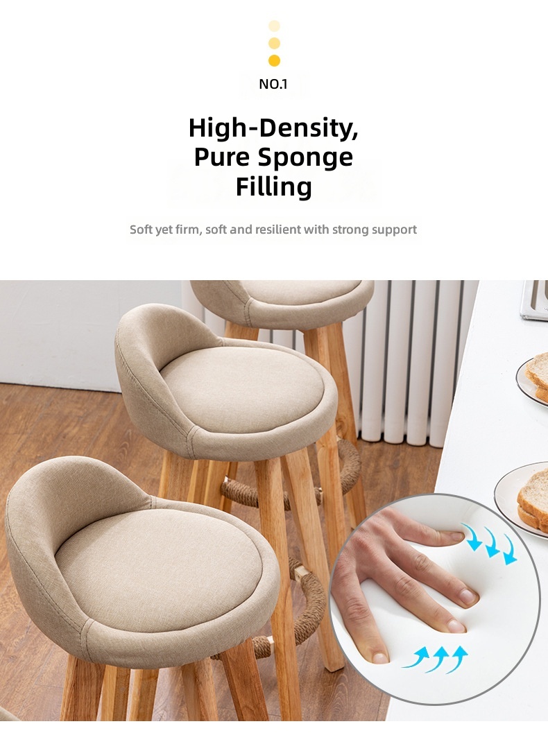 Nordic Casual Solid Wood High Bar Stool Modern Minimalism Commercial & Household Use Bar Furniture