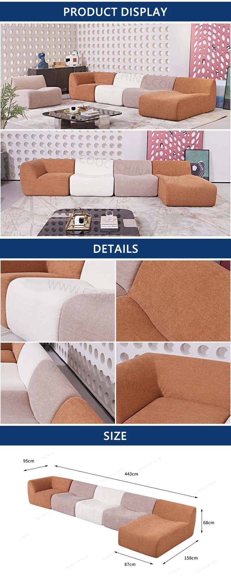Wholesale High Quality Living Room Fabric Modern Vacuum Packaging Compressed Modular Sectional Sofa Set Furniture