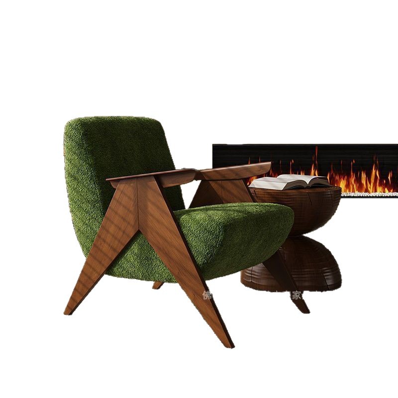 Classic Retro Armchair Solid Wood Frame Single Seat For Living Room And Balcony Home Use