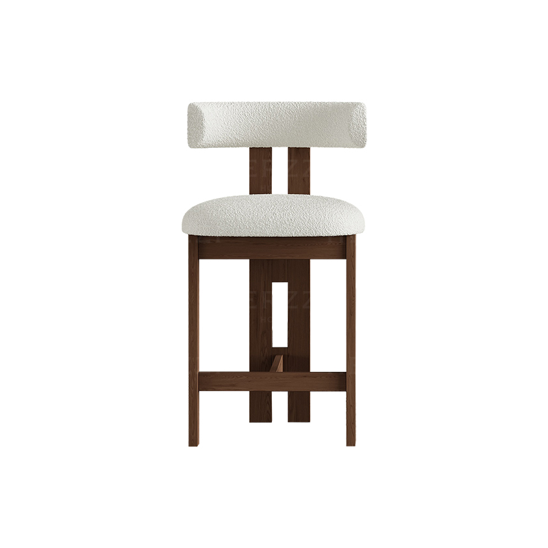 Nordic Luxury Solid Wood Bar Stools with Backrest Fixed Height Upholstered Counter Stools for Kitchen Bar