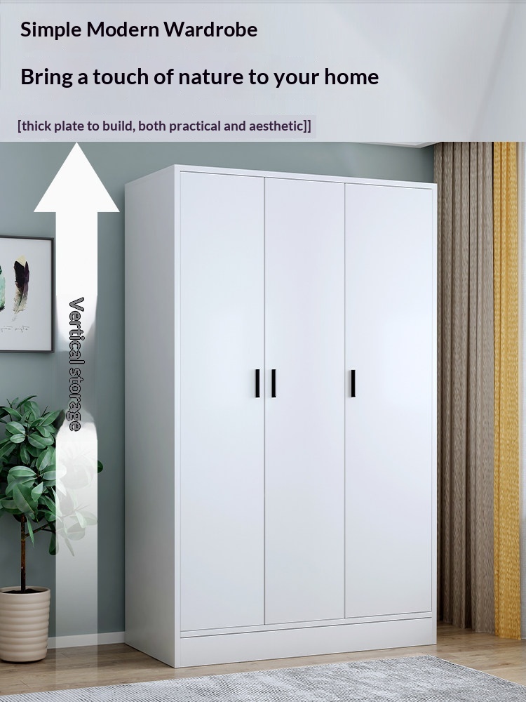 Warm White Wooden Easy-to-assemble Wardrobe with Drawers for Bedroom Home Furniture or Small Apartment