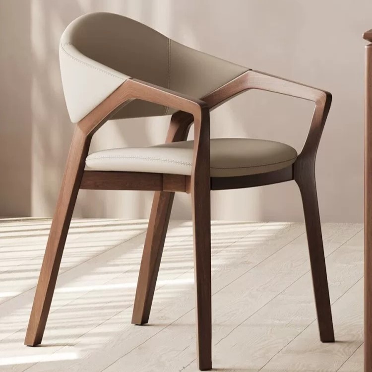 Italian Design Solid Ash Wood Dining Chair With Arms Retro High-End Backrest Chair For Villa &amp; Conference Room