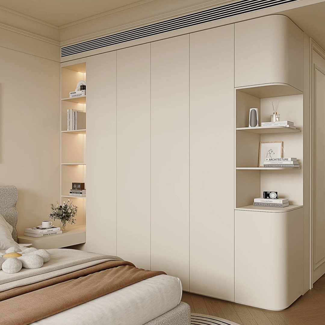 Modern Custom Open-style Bedroom Wardrobe Featuring A Curved Design Easy To Install And Offering High-capacity Home Storage
