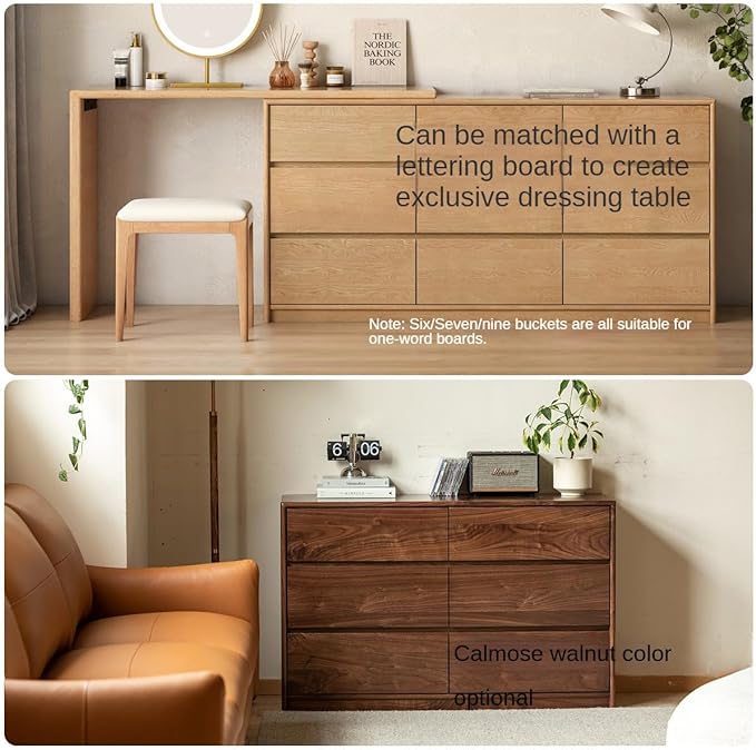 Engineered Wood 9 Drawer Chest, Modern Oak Finish Storage Dresser for Bedroom