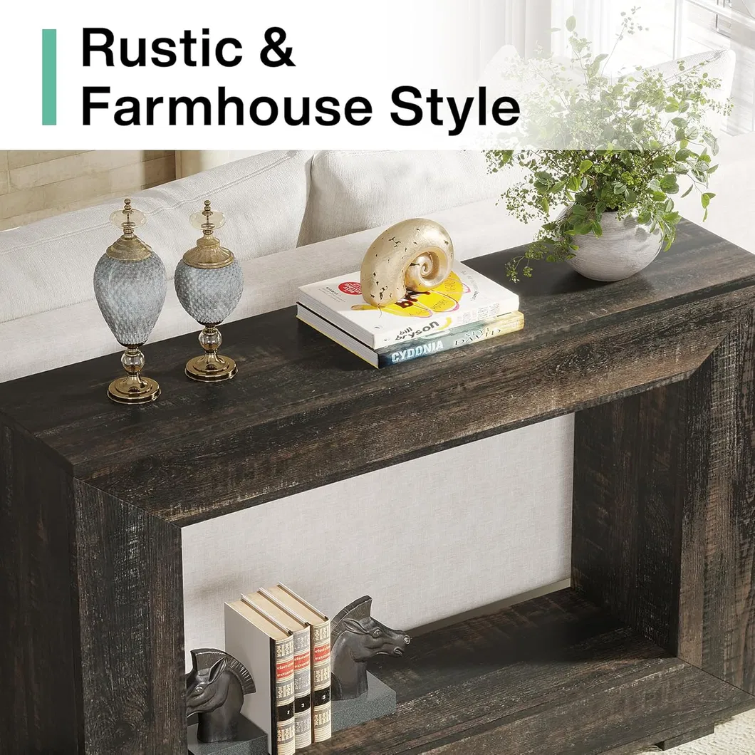 Square Farmhouse Console Table 47 Inches Entryway Console Table with Storage