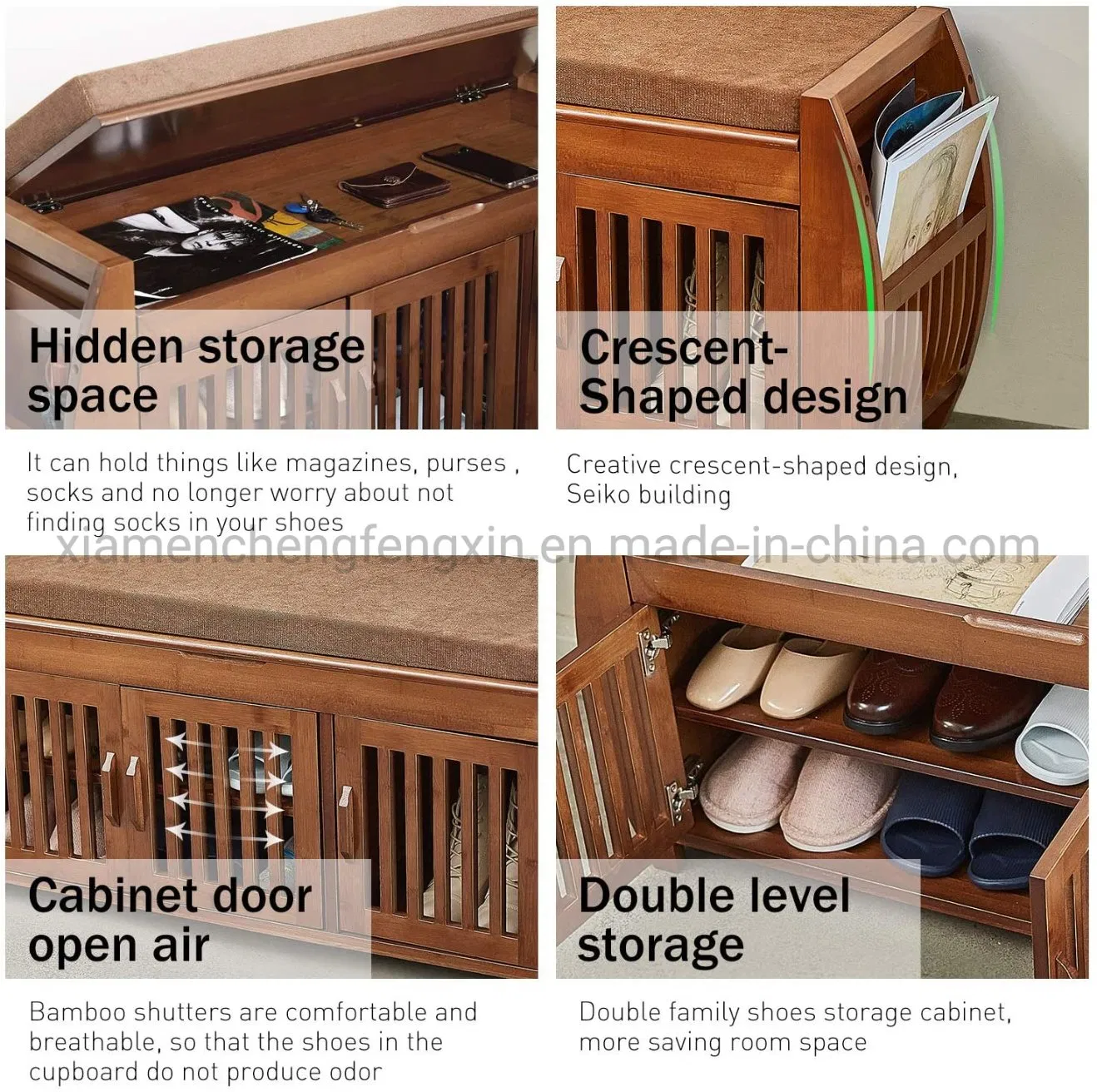 Bamboo Shoe Rack &amp; Shoe Bench &amp; Shoe Cabinet Storage Benches, Entryway Storage Organizer, Detachable Cushion with Hidden Storage Compartment