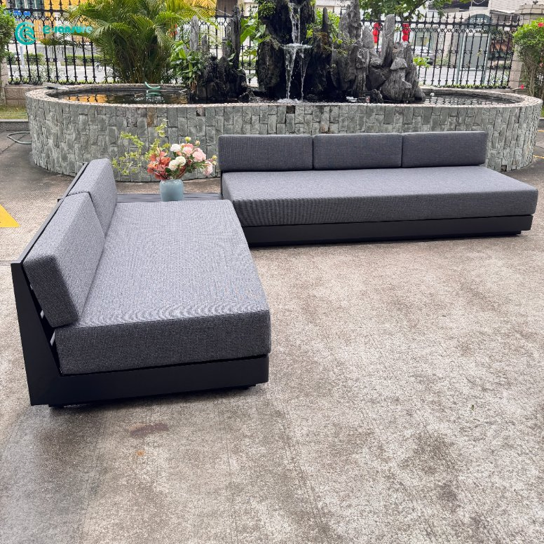 Contemporary Outdoor Furniture Aluminum Frame Sectional Sofa Set with All Weather Cushion Patio Garden Seating for Hotel Resort
