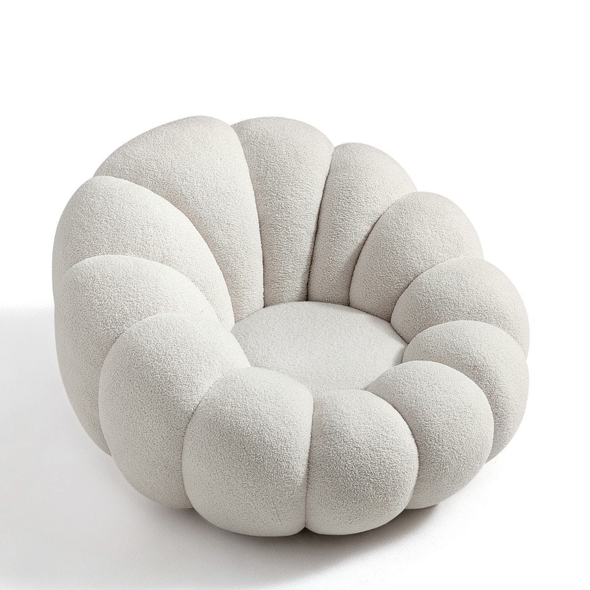 Elegant Modern Swivel Light Grey Boucle Fabric Pumpkin Accent Chair angle view