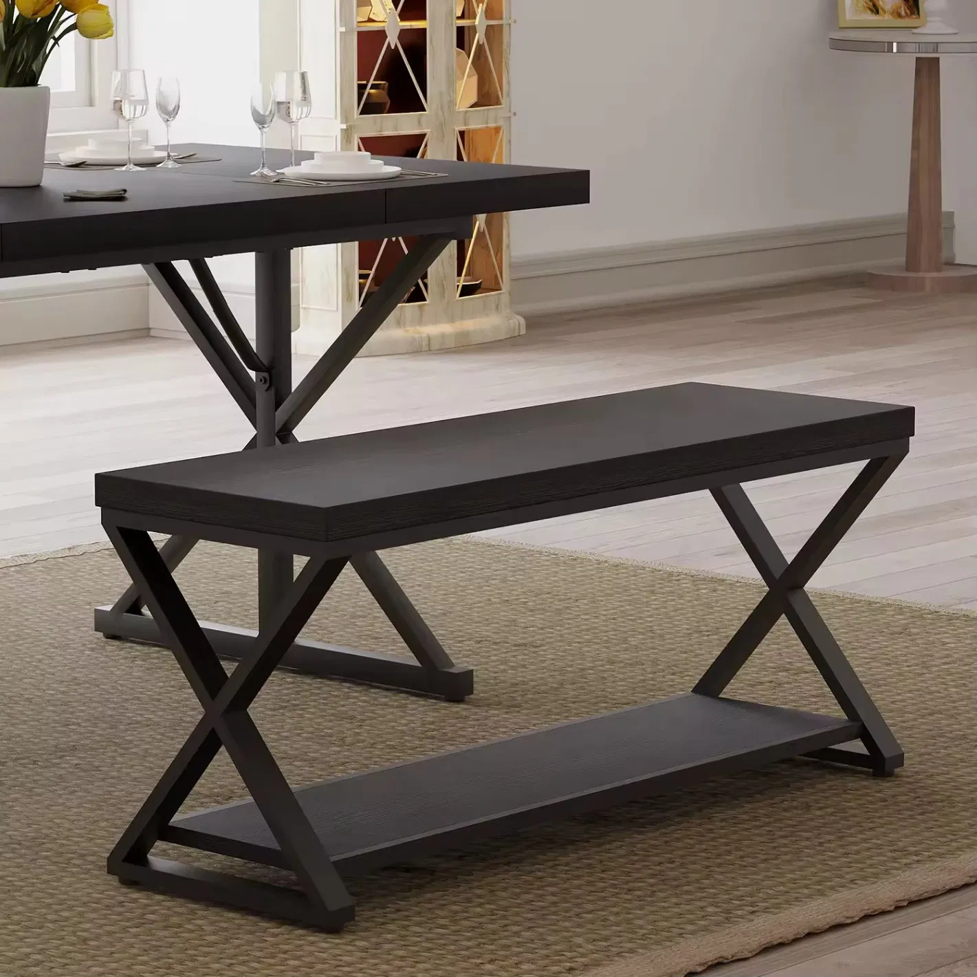 Stylish Industrial Metal Bench for Hotel Entryway Decor