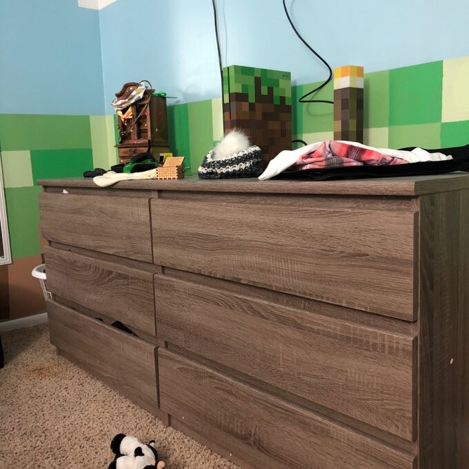 Industrial Style Dresser Closet with 6 Wooden Drawers Bedroom Storage Cabinet with Drawers