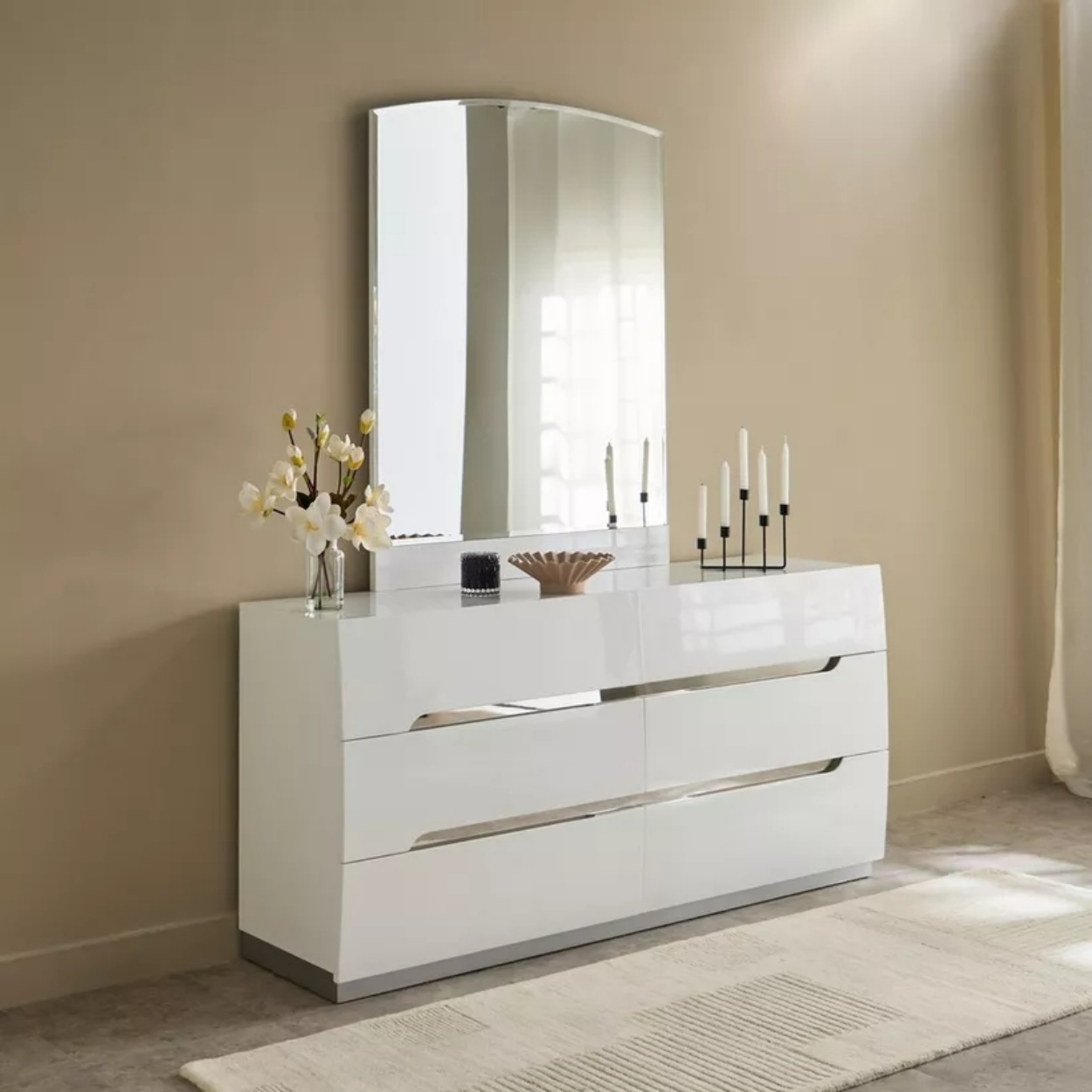 Modern Glossy White Wooden Dresser Space-Saving Storage Cabinet for Bedroom or Kitchen for Hotel Use