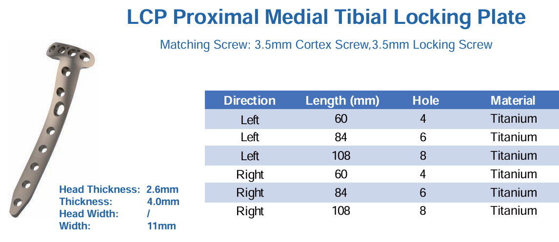 CANWELL Proximal Medial Titanium Tibial Locking Plate Compression Bone Orthopedic Implants Trauma Fracture Surgery OEM CE