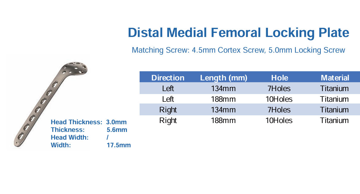 CANWELL Titanium Distal Medial Femoral Locking Plate Orthopedic Implant Factory Trauma Broken Bone Fracture Surgery CE OEM